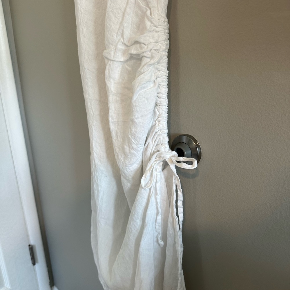Elegant White Linen Curtain Tie-Up dress